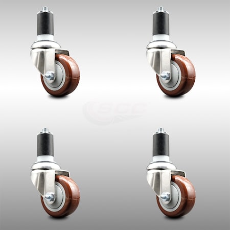 Service Caster 3 Inch 316SS Maroon Polyurethane Swivel 1-5/8 Inch Expanding Stem Caster Set SCC SCC-SS316EX20S314-PPUB-MRN-158-4